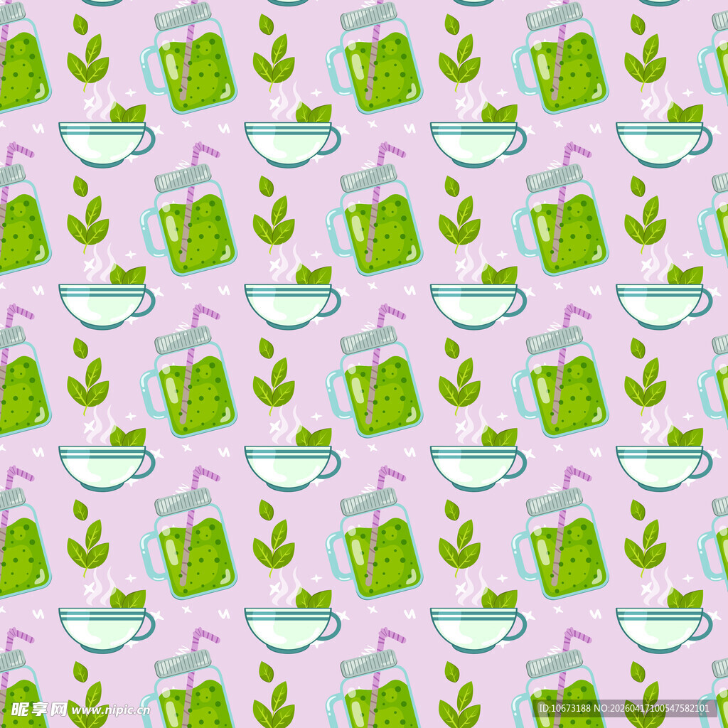粉色背景的茶杯茶壶图案