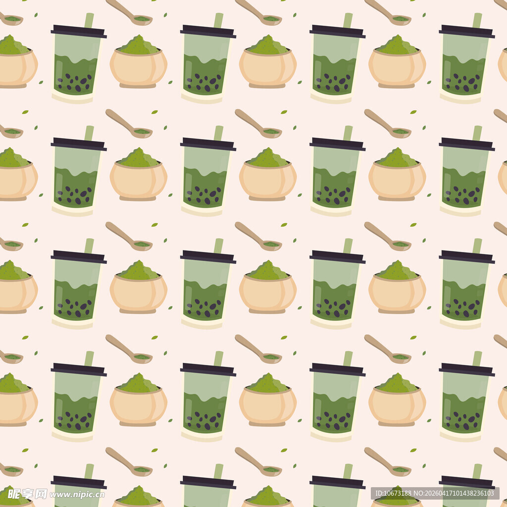 抹茶饮品图案无缝背景图