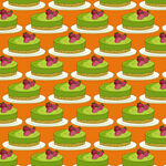 橙色背景上的绿色蛋糕图案