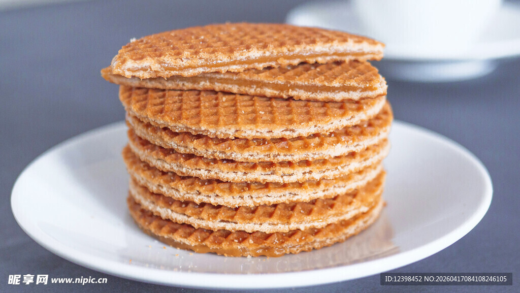 堆叠的美味华夫饼干