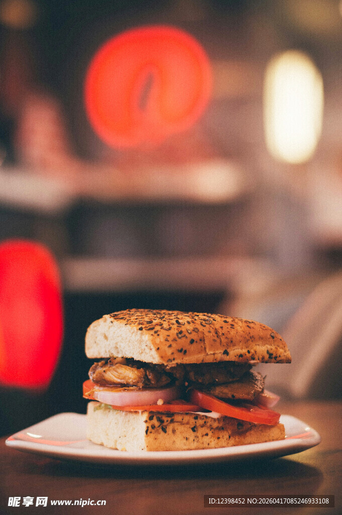 美味芝麻面包三明治特写