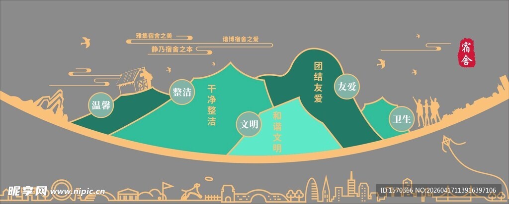 时尚大气和谐宿舍文化墙