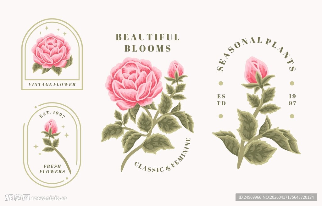 粉色玫瑰花卉标志设计