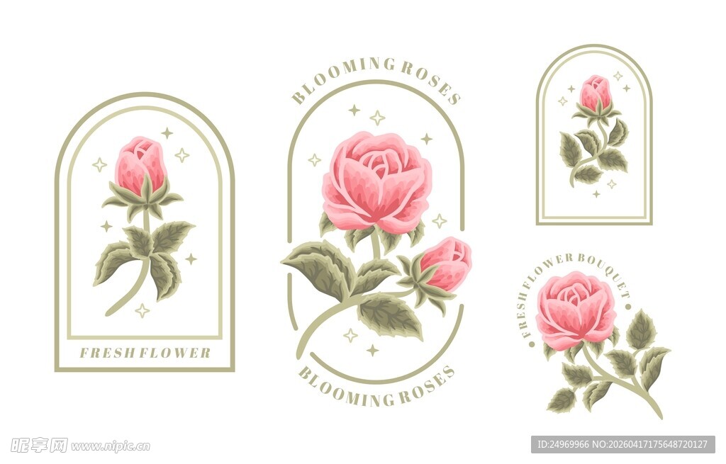 复古风粉色玫瑰图案设计