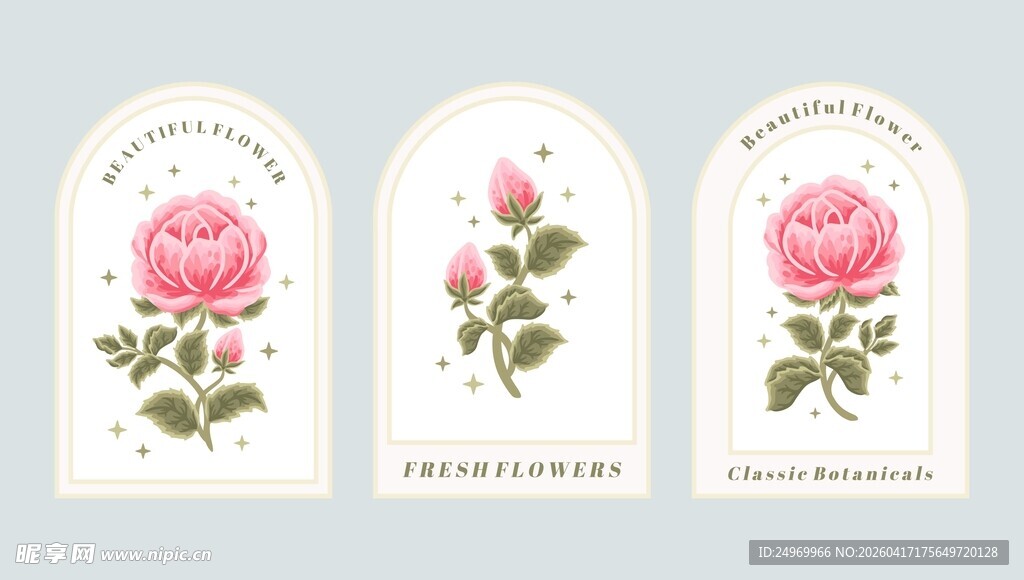 复古风玫瑰植物标签设计