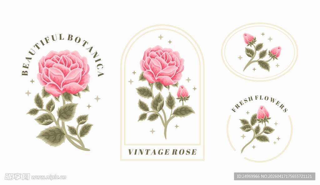 玫瑰花卉标签设计图案