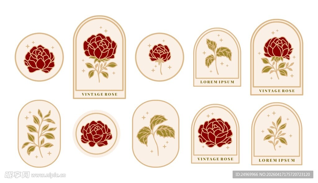 复古花卉标签图案设计