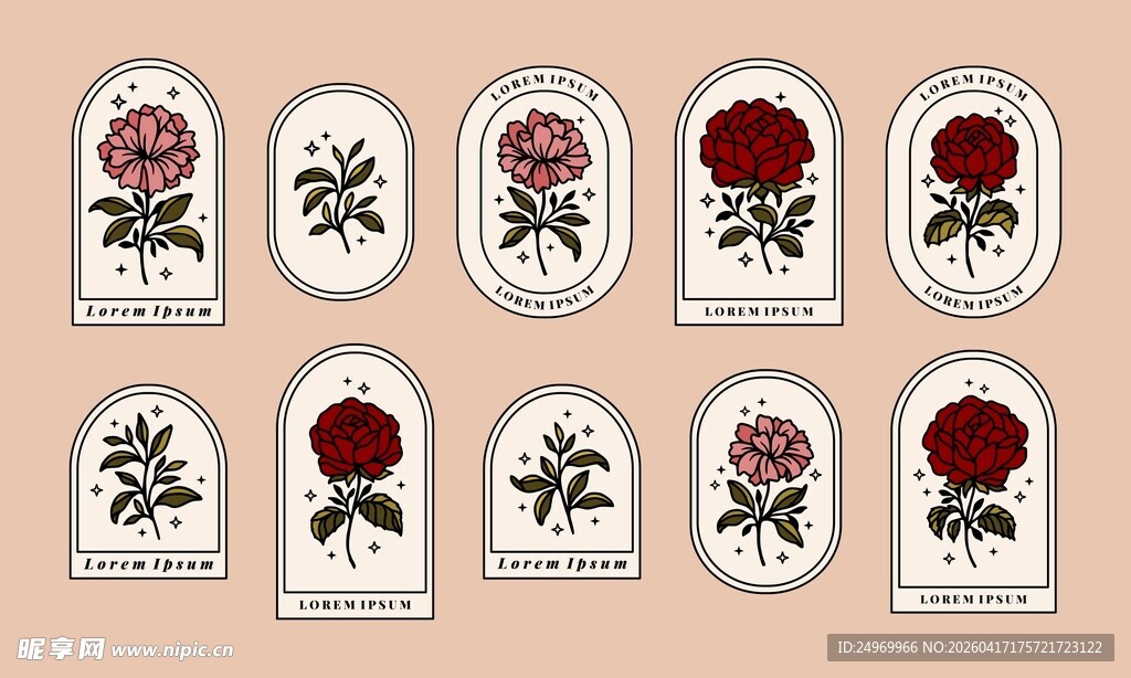 复古花卉邮票图案设计