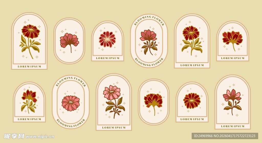 复古花卉标签图案设计