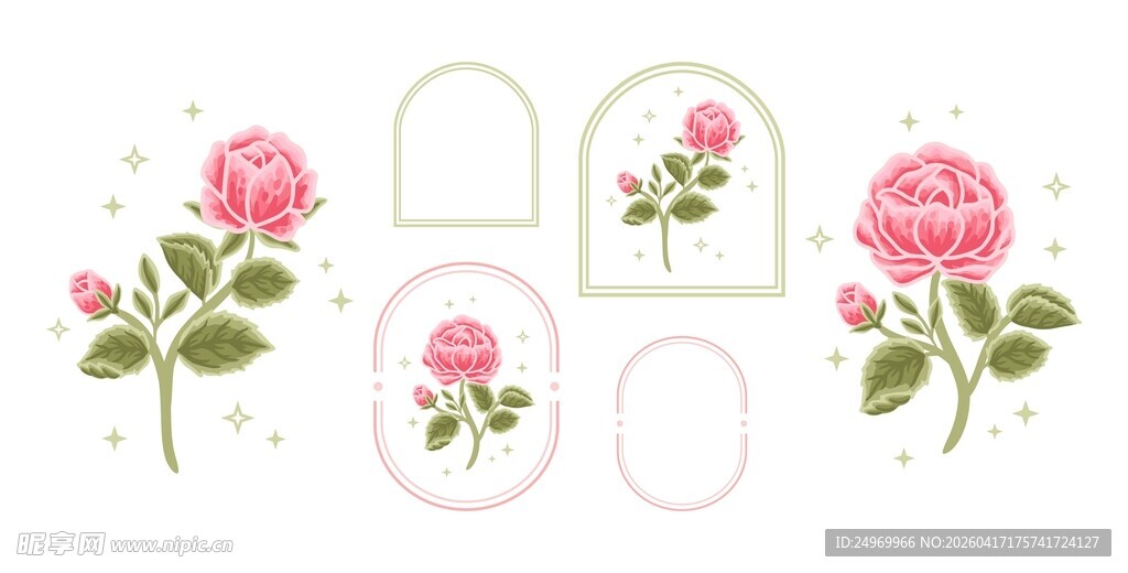 手绘粉色玫瑰装饰图案