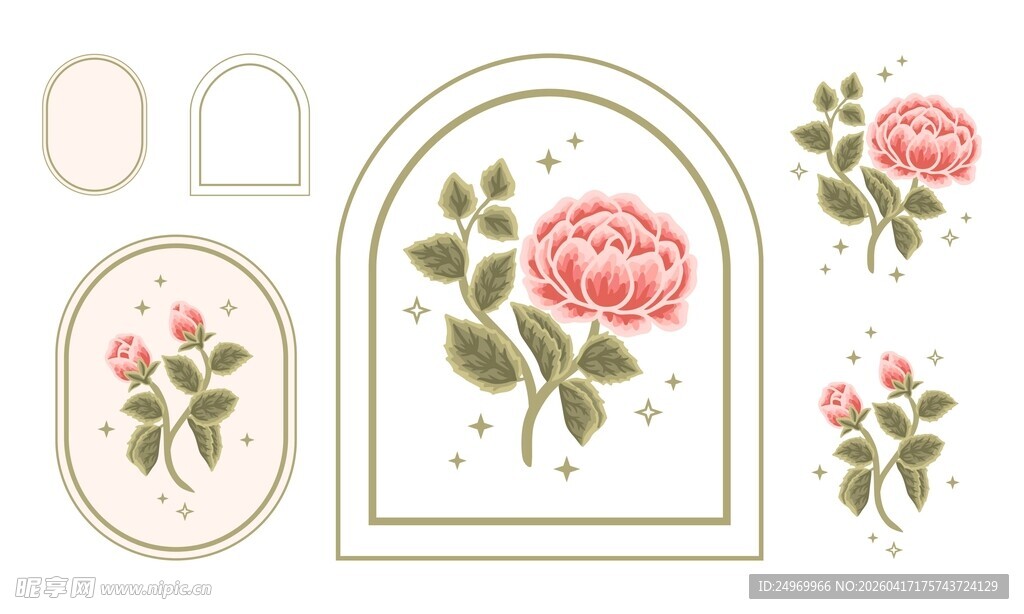 复古花卉刺绣图案设计