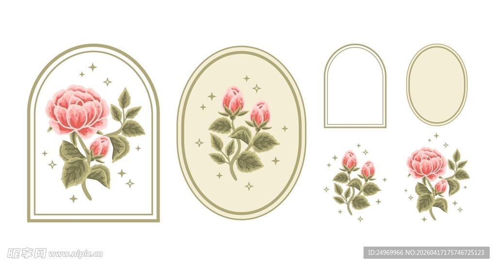 复古花卉装饰标签图案