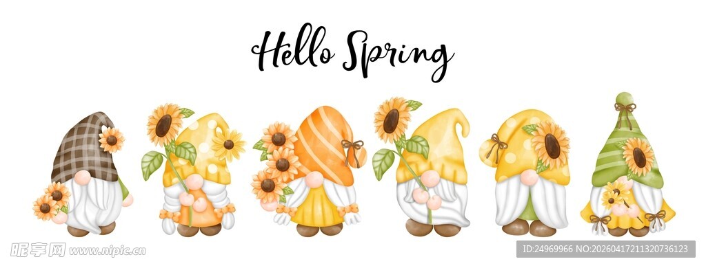 春天花卉与可爱蘑菇插画