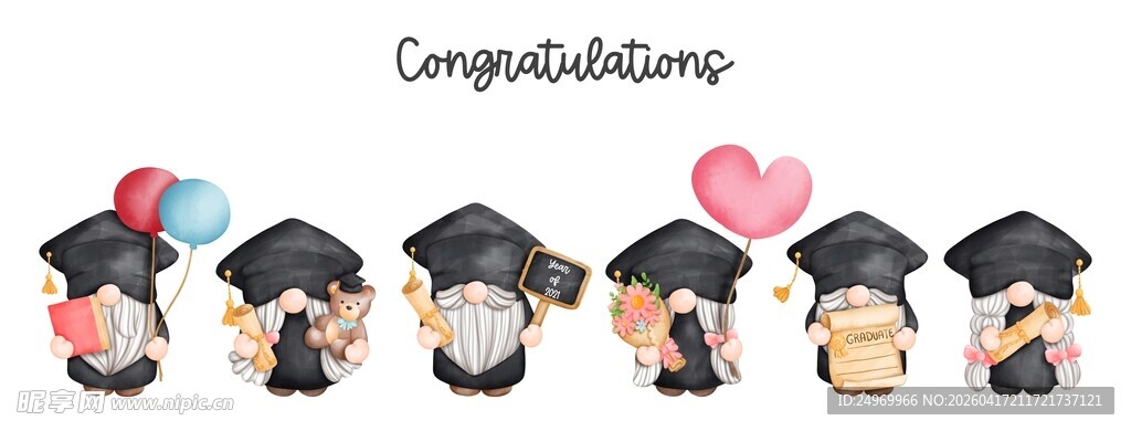 毕业季卡通人物庆祝场景