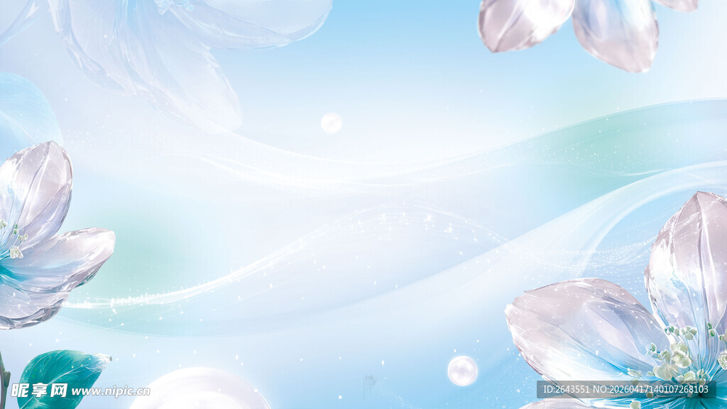 梦幻蓝白花卉光斑医美周年背景图