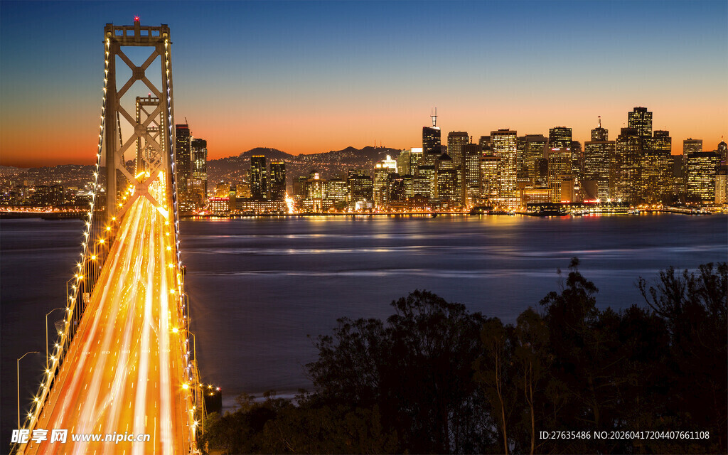 旧金山大桥夜景璀璨风光