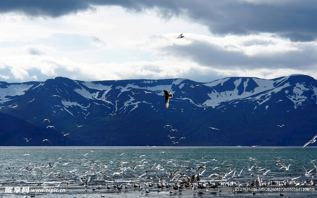 海上风筝冲浪与远山美景