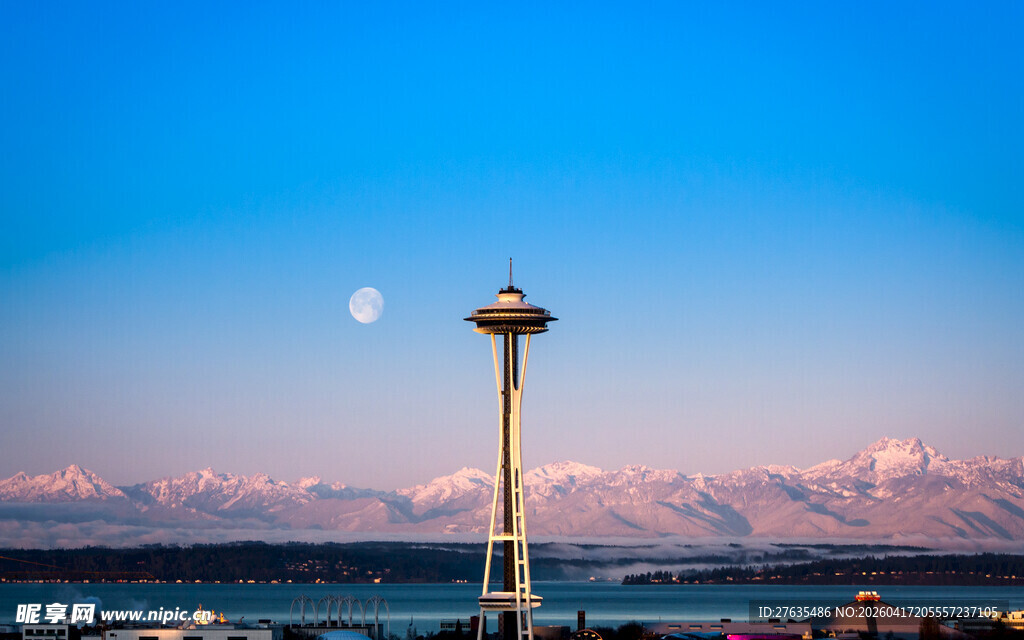 西雅图地标太空针塔夜景