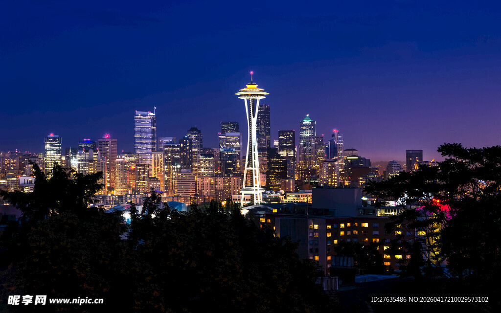 西雅图璀璨夜景城市天际线