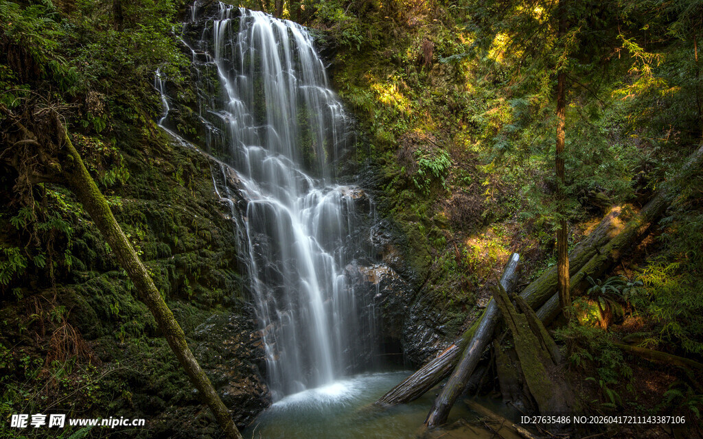 山林中的绝美瀑布景观
