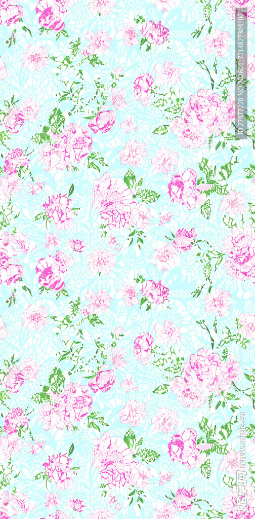 淡蓝底粉色花卉图案