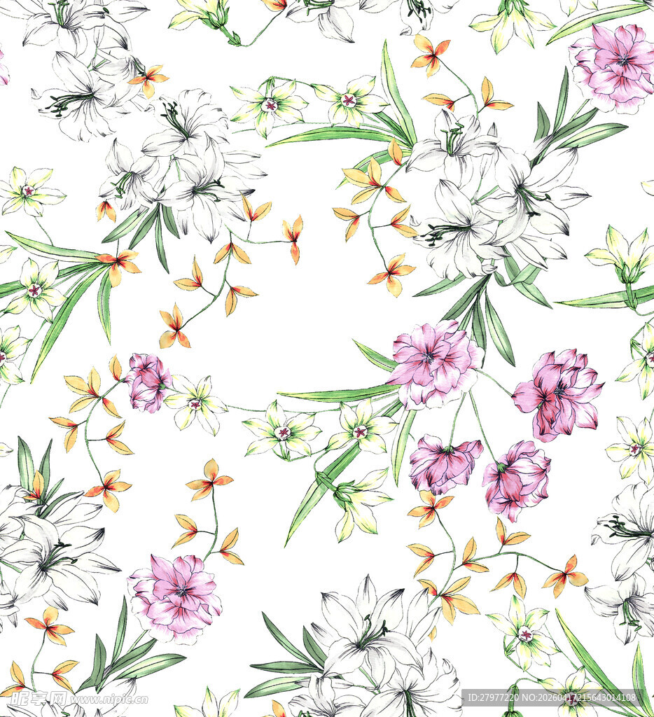 花卉水彩无缝图案背景