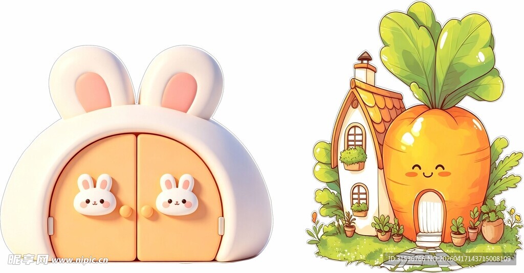 可爱兔子与胡萝卜造型小屋