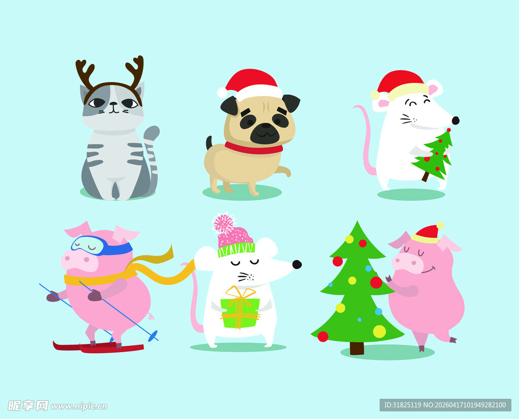 圣诞可爱动物欢乐场景