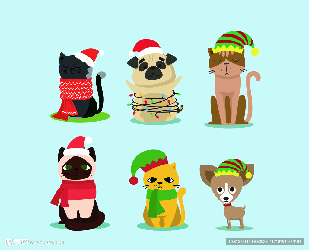 圣诞装扮的可爱宠物们