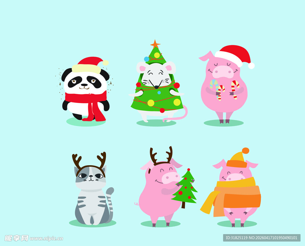 可爱圣诞动物装饰形象