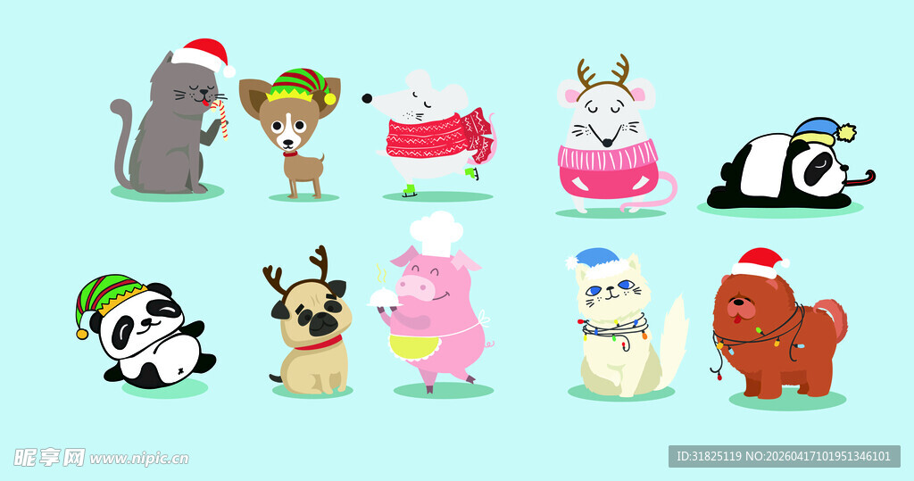 可爱动物圣诞装扮集合