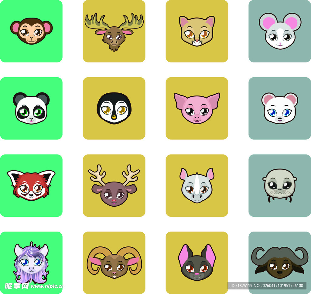 可爱动物卡通头像集合