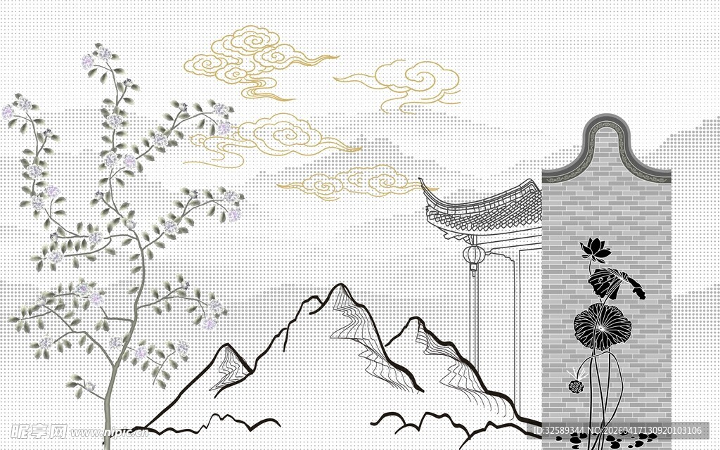 中式山水建筑风景图