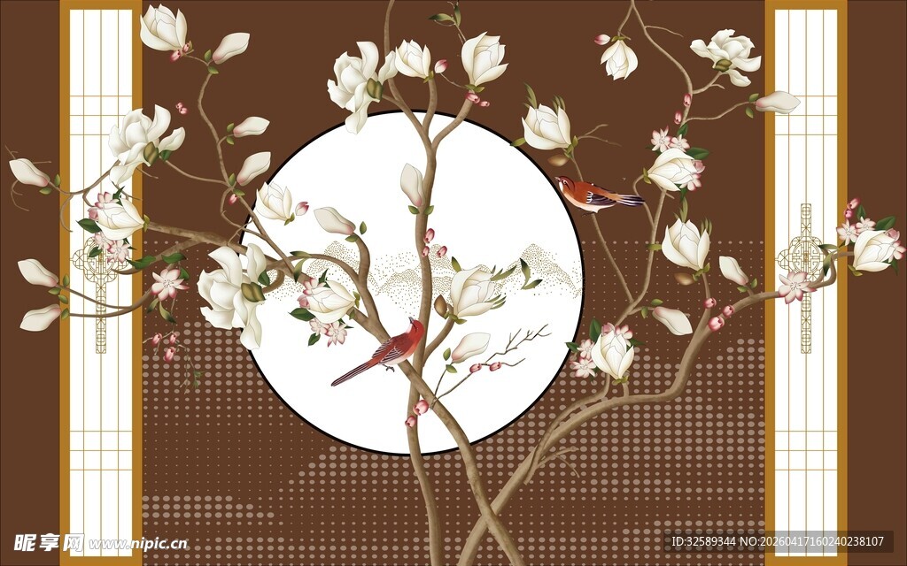 中式玉兰花装饰画