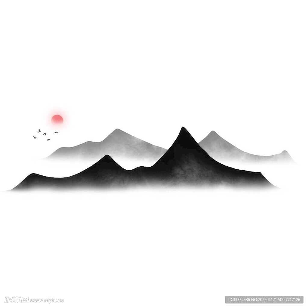 水墨山水日出图