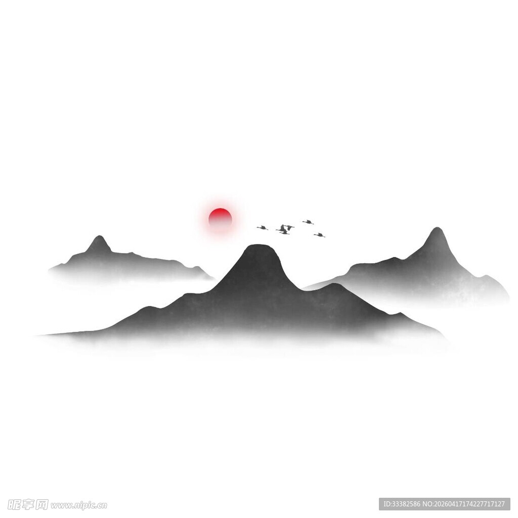 水墨山水间的日出景象