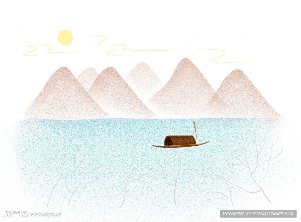 孤舟泛于山水间