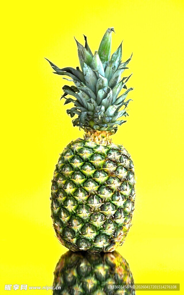 黄色背景上的新鲜菠萝