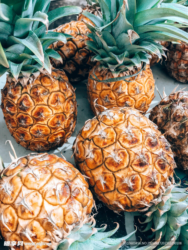 新鲜饱满的菠萝堆叠