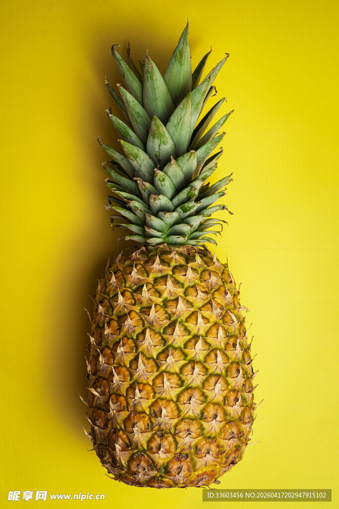 黄色背景上的新鲜菠萝