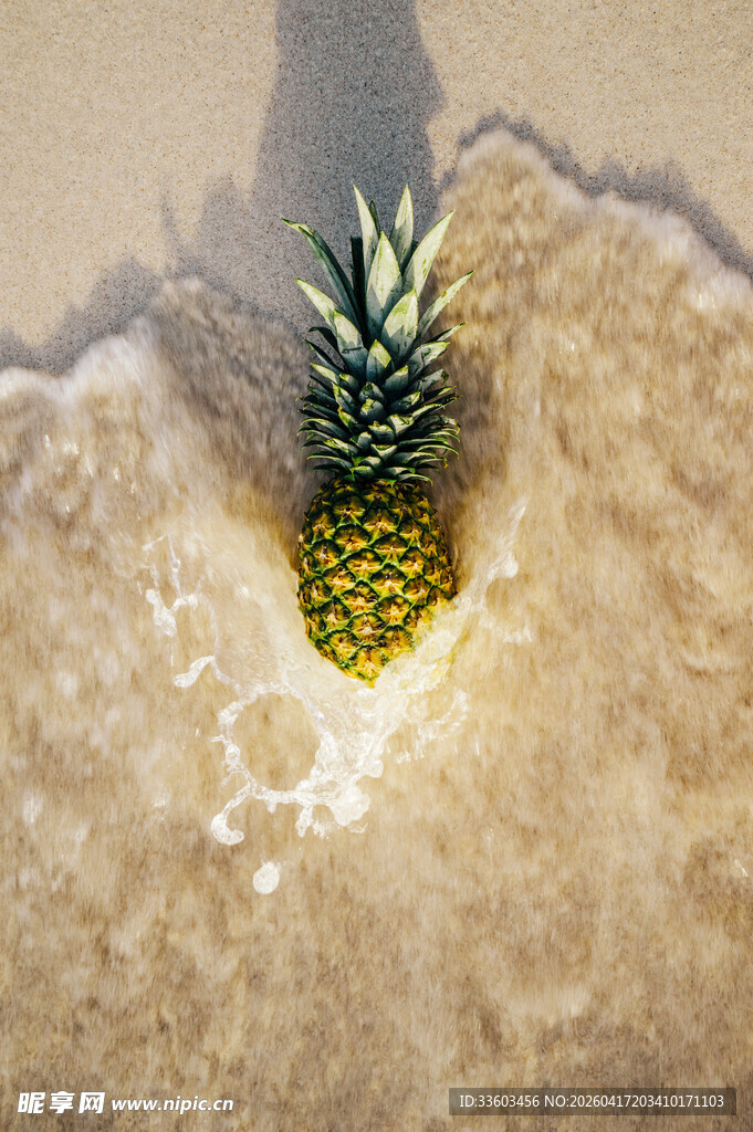 沙滩上的菠萝与海浪
