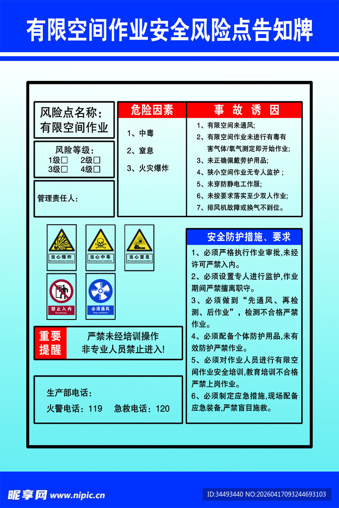 有限空间作业安全风险点告知牌