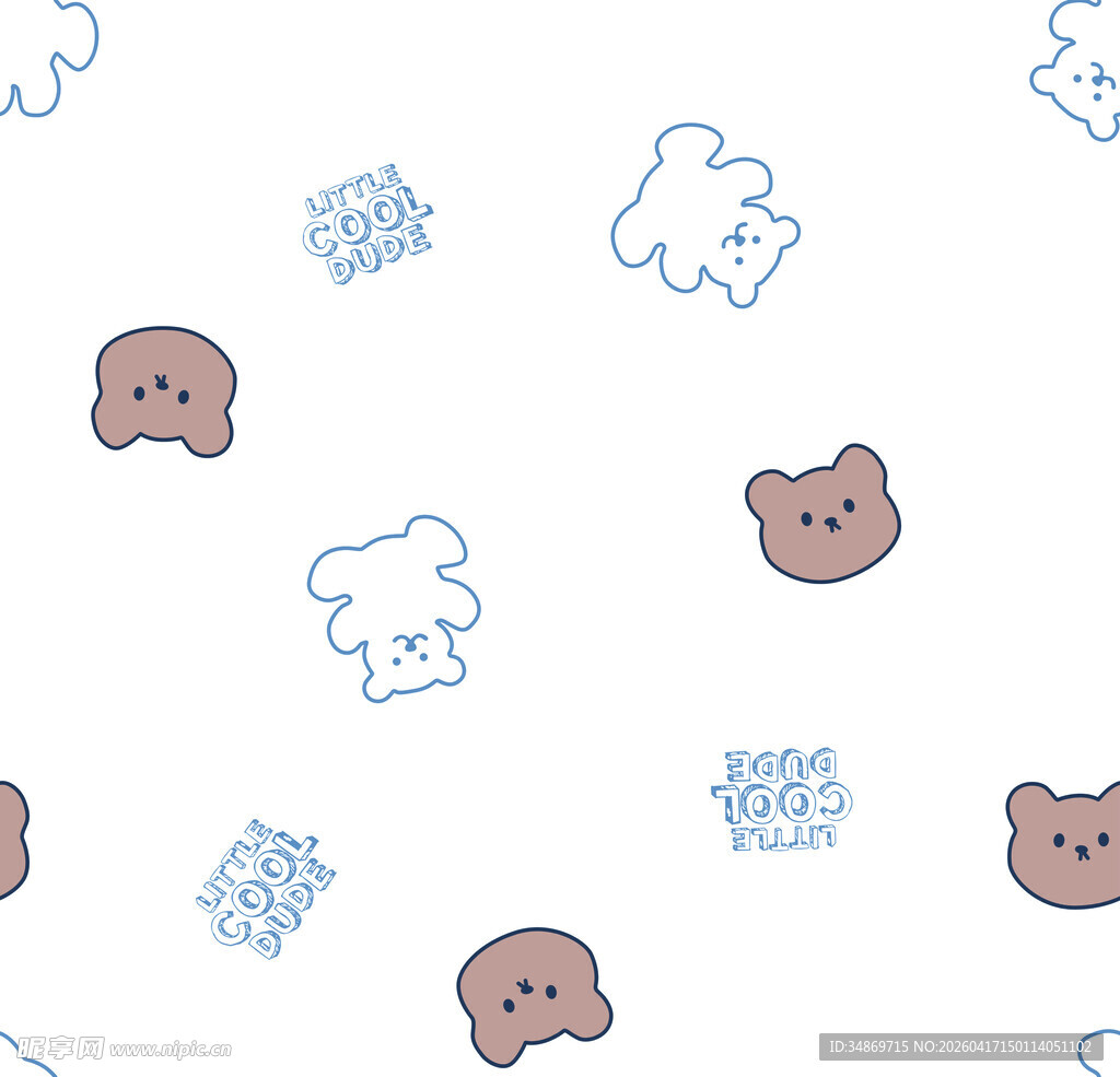 数码印花可爱小熊雪花云朵图案