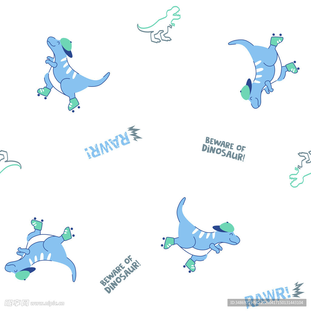 数码印花可爱恐龙图案设计素材