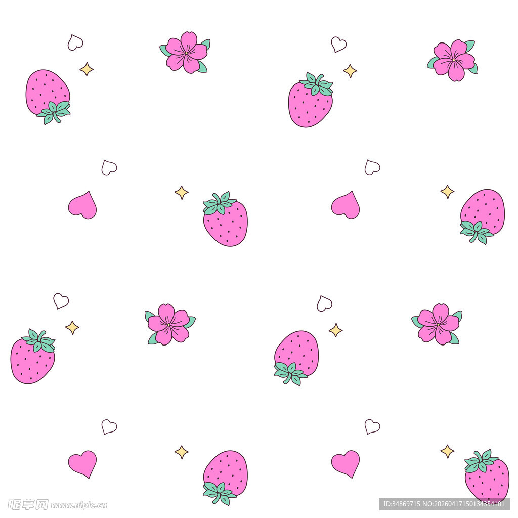 数码印花草莓花朵可爱图案背景
