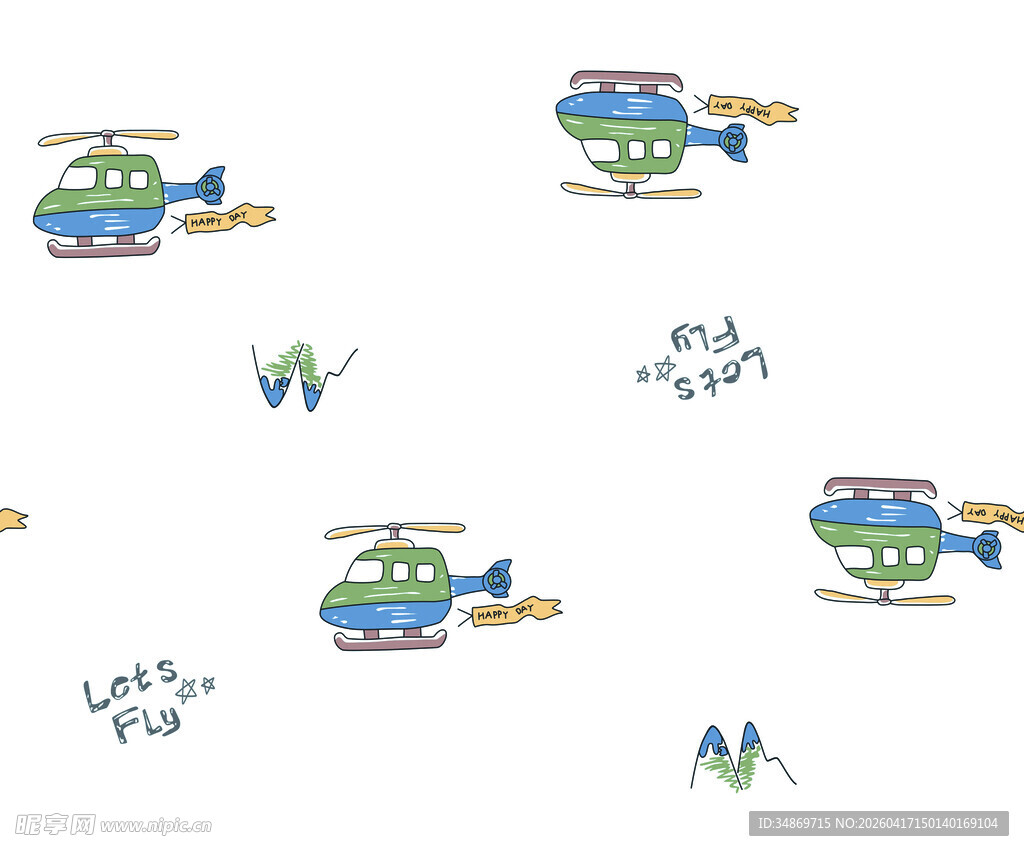 数码印花卡通直升机图案背景设计