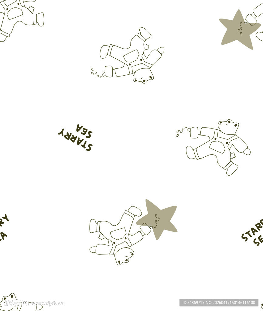 数码印花卡通动物与星星图案背景