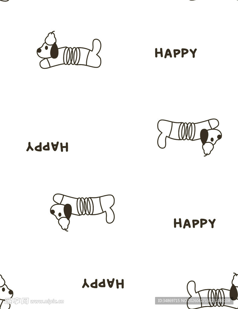 数码印花小狗快乐图案设计素材