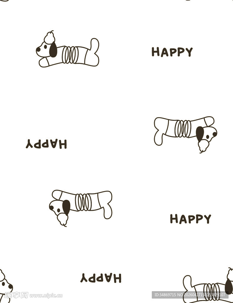 数码印花快乐小狗图案设计元素