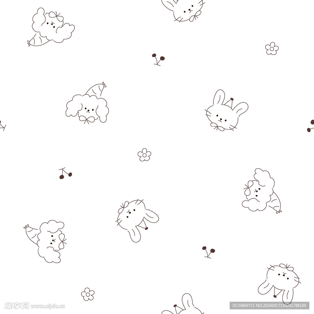 数码印花可爱小动物线条图案背景